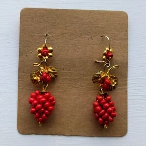 Gold and Red Grape Earrings